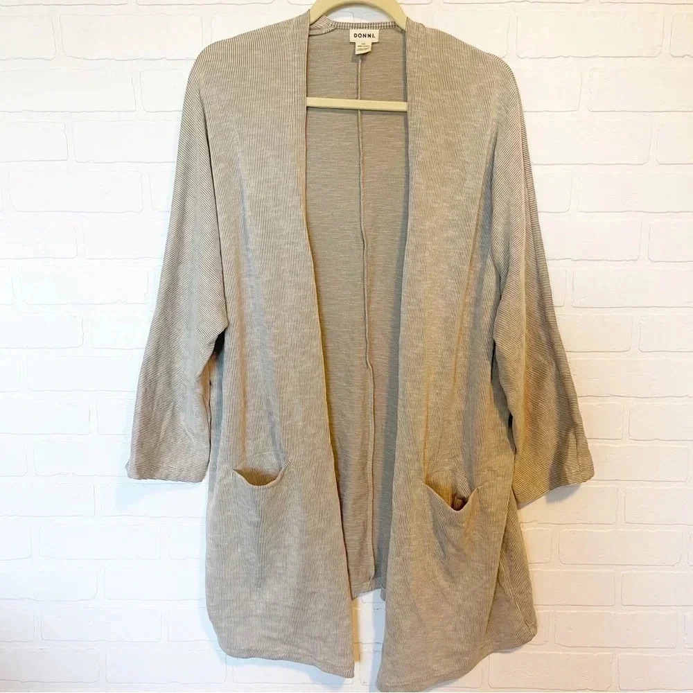 Anthropologie DONNI.‎ Ribbed Open Front Sweater Cardigan beige OSFA